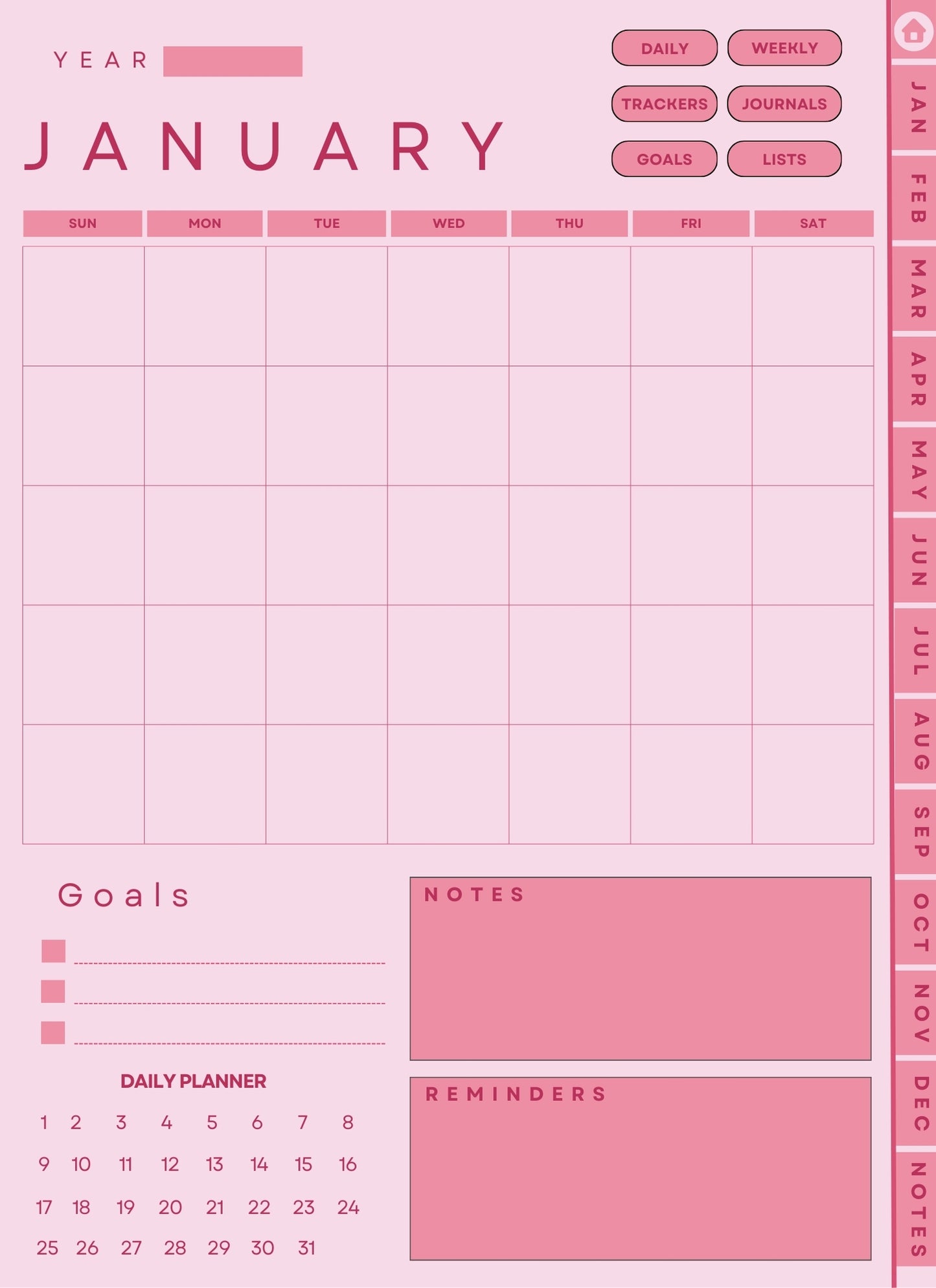 Pink Instant Download 2024 Digital Planner