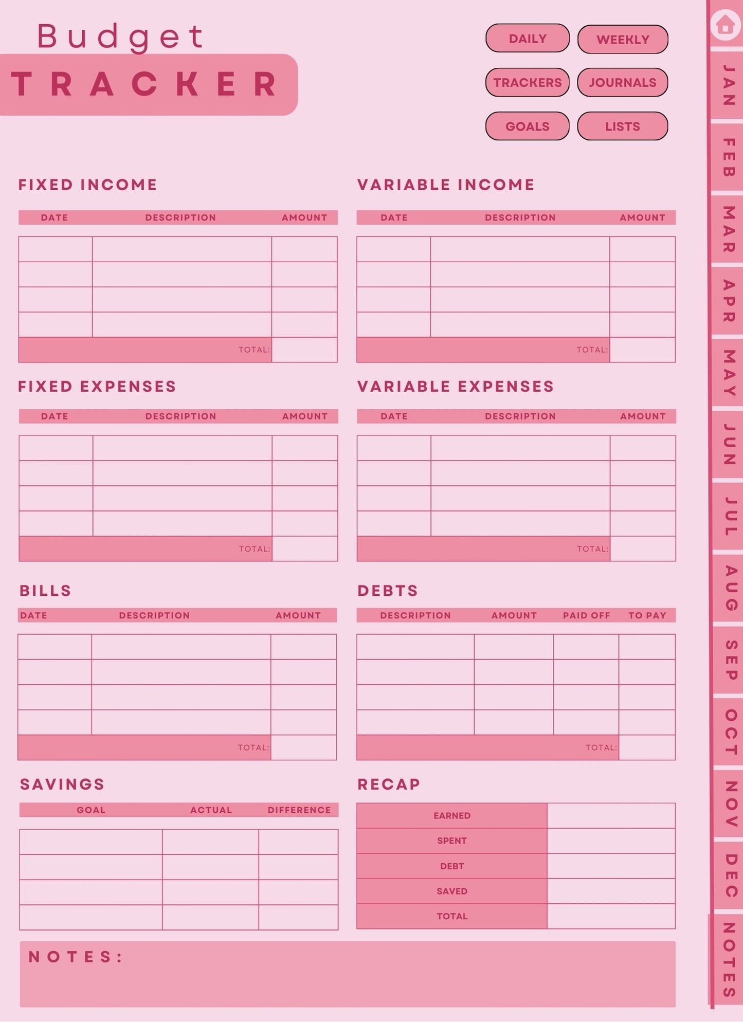 Pink Instant Download 2024 Digital Planner